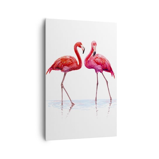 Obraz na płótnie - Różowe randez-vous - 80x120cm - Flamingi Ptaki Sztuka - Nowoczesny obraz na ścianę do salonu do sypialni ARTTOR ARTTOR