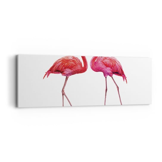 Obraz na płótnie - Różowe randez-vous - 90x30cm - Flamingi Ptaki Sztuka - Nowoczesny Canvas obraz do salonu do sypialni ARTTOR ARTTOR
