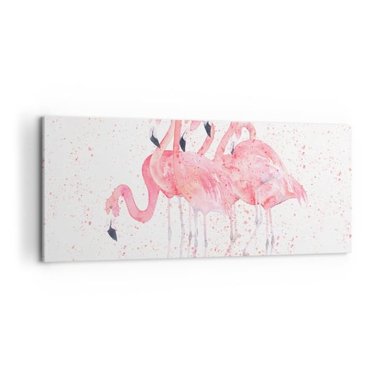 Obraz na płótnie - Różowy ansambl - 120x50cm - Flamingi Ptaki Grafika - Nowoczesny obraz na ścianę do salonu do sypialni ARTTOR ARTTOR