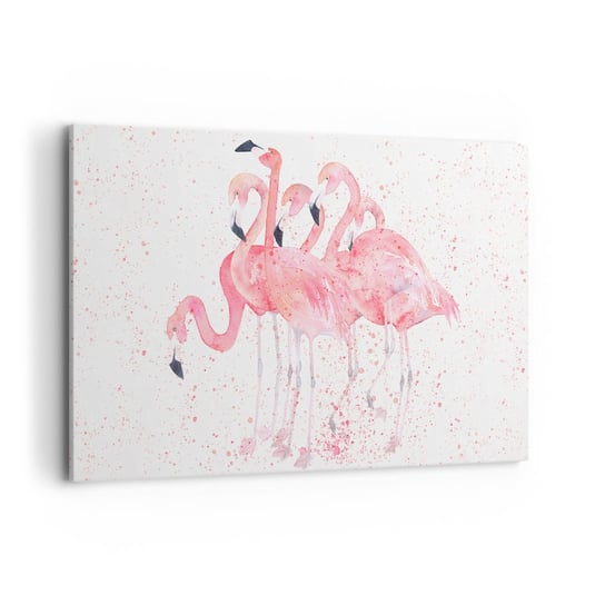 Obraz na płótnie - Różowy ansambl - 120x80 cm - Obraz nowoczesny - Flamingi, Ptaki, Grafika, Zwierzęta, Sztuka - AA120x80-3899 ARTTOR