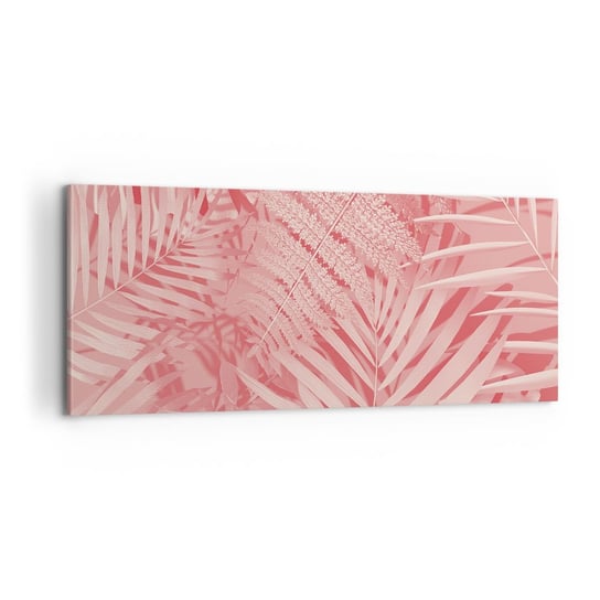 Obraz na płótnie - Różowy koncept - 100x40cm - Abstrakcja Liść Palmy Grafika - Nowoczesny foto obraz w ramie do salonu do sypialni ARTTOR ARTTOR