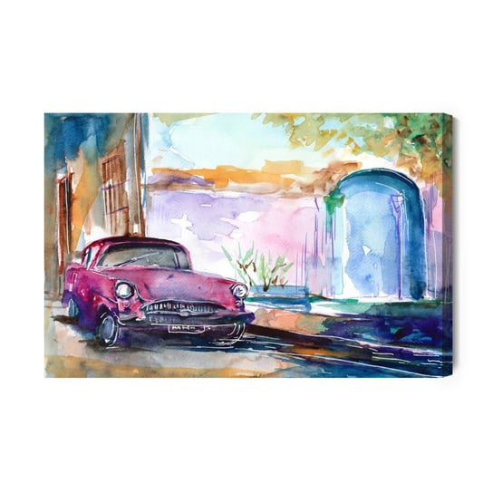 Obraz Na Płótnie Różowy Samochód Malowany Akwarelą 90x60 Inna marka