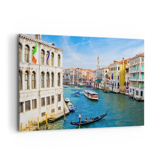 Obraz na płótnie - Ruch uliczny jedyny na świecie - 100x70cm - Wenecja Architektura Grand Canal - Nowoczesny foto obraz w ramie do salonu do sypialni ARTTOR ARTTOR