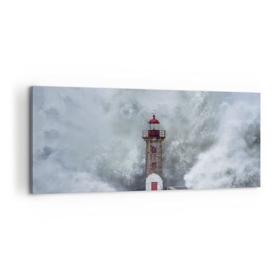 Obraz na płótnie - Ryk wód, szum zawiei - 100x40cm - Latarnia Morska Krajobraz Ocean - Nowoczesny foto obraz w ramie do salonu do sypialni ARTTOR ARTTOR