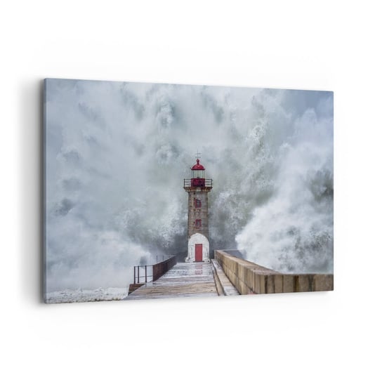 Obraz na płótnie - Ryk wód, szum zawiei - 120x80cm - Latarnia Morska Krajobraz Ocean - Nowoczesny obraz na ścianę do salonu do sypialni ARTTOR ARTTOR