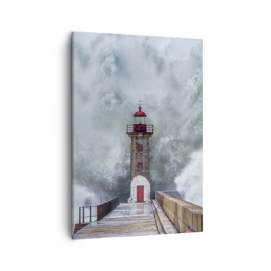 Obraz na płótnie - Ryk wód, szum zawiei - 50x70cm - Latarnia Morska Krajobraz Ocean - Nowoczesny Canvas obraz do salonu do sypialni ARTTOR ARTTOR