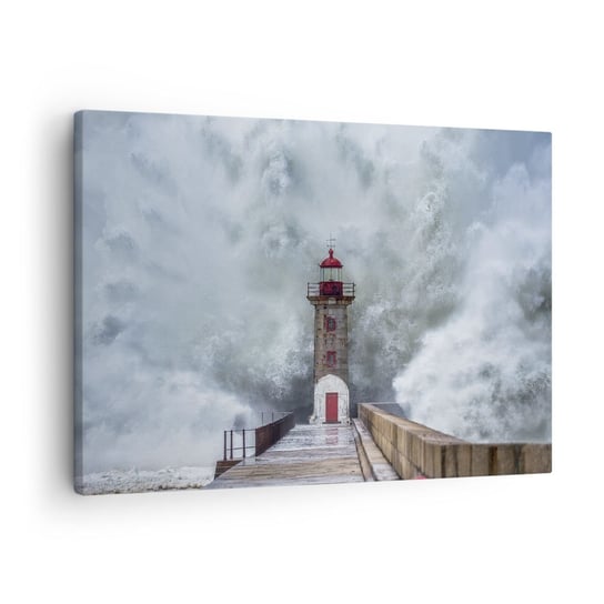 Obraz na płótnie - Ryk wód, szum zawiei - 70x50cm - Latarnia Morska Krajobraz Ocean - Nowoczesny Canvas obraz do salonu do sypialni ARTTOR ARTTOR