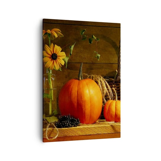 Obraz na płótnie - Rystykalna kompozycja - dary jesieni - 50x70cm - Dynia Słoneczniki Martwa Natura - Nowoczesny Canvas obraz do salonu do sypialni ARTTOR ARTTOR