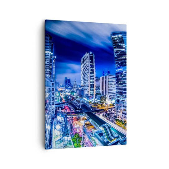 Obraz na płótnie - Rytmy nocnego miasta - 50x70cm - Miasto Bangkok Architektura - Nowoczesny Canvas obraz do salonu do sypialni ARTTOR ARTTOR