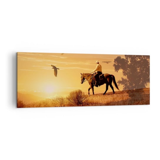 Obraz na płótnie - Samotnie przez prerię - 140x50cm - Koń Kowboj Krajobraz - Nowoczesny Canvas obraz do salonu do sypialni ARTTOR ARTTOR