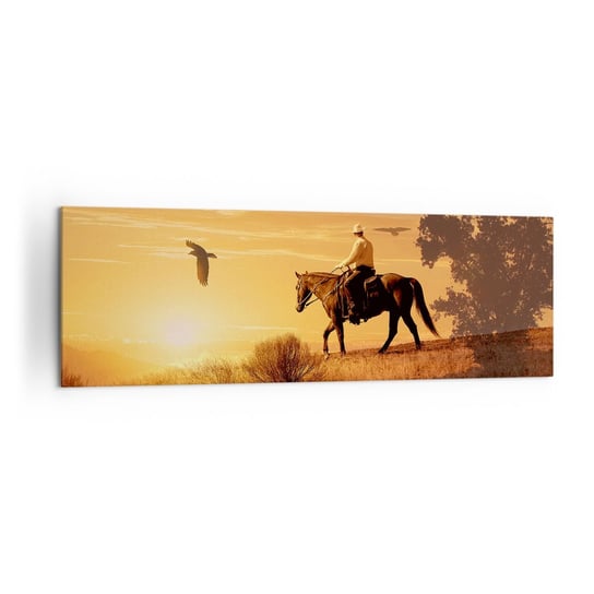 Obraz na płótnie - Samotnie przez prerię - 160x50cm - Koń Kowboj Krajobraz - Nowoczesny foto obraz w ramie do salonu do sypialni ARTTOR ARTTOR