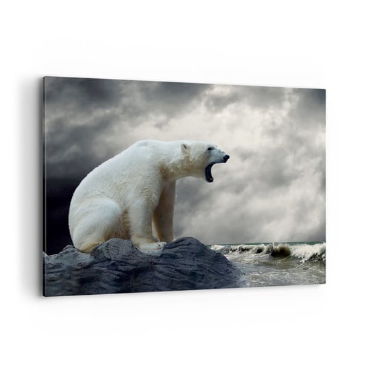 Obraz na płótnie - Samotny król Arktyki - 100x70cm - Zwierzęta Niedźwiedź Polarny Ocean - Nowoczesny foto obraz w ramie do salonu do sypialni ARTTOR ARTTOR