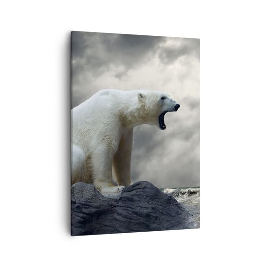 Obraz na płótnie - Samotny król Arktyki - 50x70cm - Zwierzęta Niedźwiedź Polarny Ocean - Nowoczesny Canvas obraz do salonu do sypialni ARTTOR ARTTOR