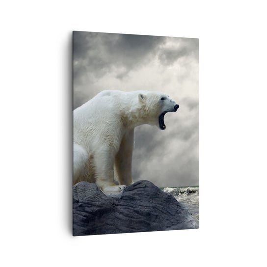 Obraz na płótnie - Samotny król Arktyki - 70x100cm - Zwierzęta Niedźwiedź Polarny Ocean - Nowoczesny foto obraz w ramie do salonu do sypialni ARTTOR ARTTOR
