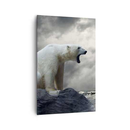 Obraz na płótnie - Samotny król Arktyki - 80x120cm - Zwierzęta Niedźwiedź Polarny Ocean - Nowoczesny obraz na ścianę do salonu do sypialni ARTTOR ARTTOR