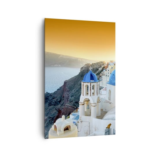 Obraz na płótnie - Santorini - przytulone do skał - 80x120cm - Krajobraz Grecja Santorini - Nowoczesny obraz na ścianę do salonu do sypialni ARTTOR ARTTOR