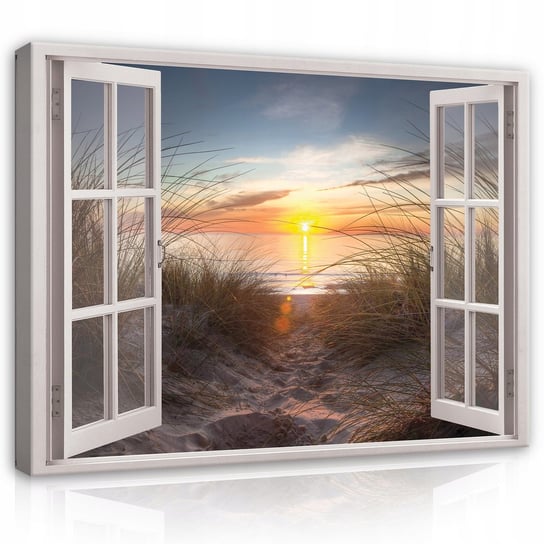 Obraz Na Płótnie Ścianę Do Salonu Sypialni OKNO 3D Morze Plaża Natura 100x70 Consalnet