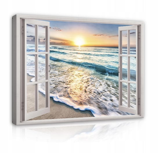 Obraz Na Płótnie Ścianę Do Salonu Sypialni OKNO 3D Plaża Morze Salon 100x70 Consalnet