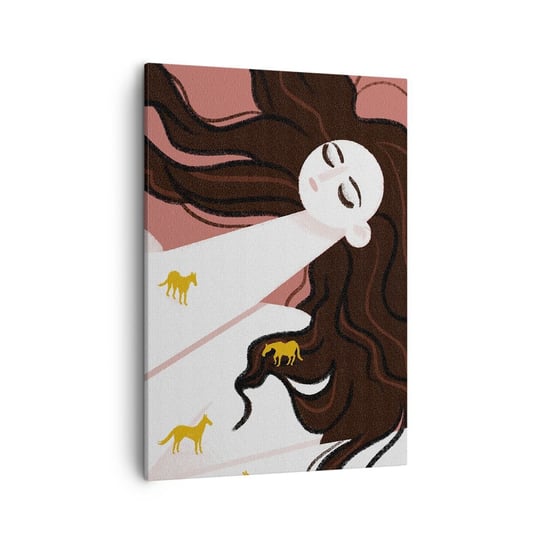 Obraz na płótnie - Sen o złotym koniu - 50x70cm - Kobieta Portret Minimalizm - Nowoczesny Canvas obraz do salonu do sypialni ARTTOR ARTTOR