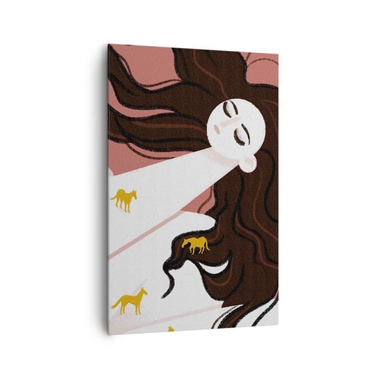 Obraz na płótnie - Sen o złotym koniu - 80x120cm - Kobieta Portret Minimalizm - Nowoczesny obraz na ścianę do salonu do sypialni ARTTOR ARTTOR