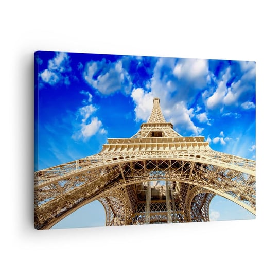 Obraz na płótnie - Sięgając nieba i chmur - 70x50cm - Miasto Paryż Wieża Eiffla - Nowoczesny Canvas obraz do salonu do sypialni ARTTOR ARTTOR