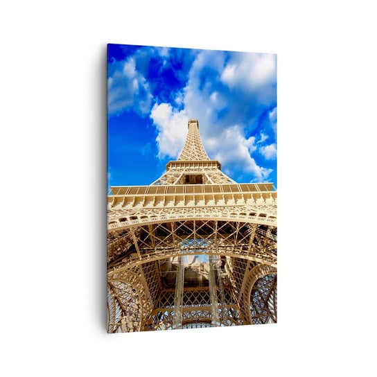 Obraz na płótnie - Sięgając nieba i chmur - 80x120cm - Miasto Paryż Wieża Eiffla - Nowoczesny obraz na ścianę do salonu do sypialni ARTTOR ARTTOR