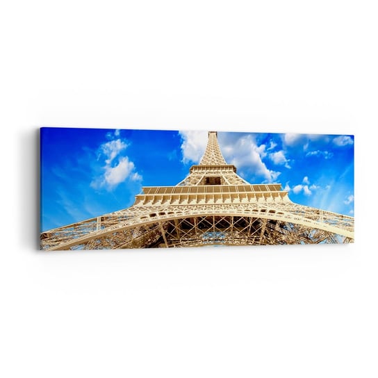 Obraz na płótnie - Sięgając nieba i chmur - 90x30cm - Miasto Paryż Wieża Eiffla - Nowoczesny Canvas obraz do salonu do sypialni ARTTOR ARTTOR