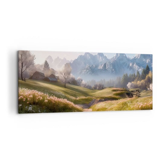 Obraz na płótnie - Sielska dolina - 120x50cm - Krajobraz Górski Ścieżka Alpy - Nowoczesny obraz na ścianę do salonu do sypialni ARTTOR ARTTOR