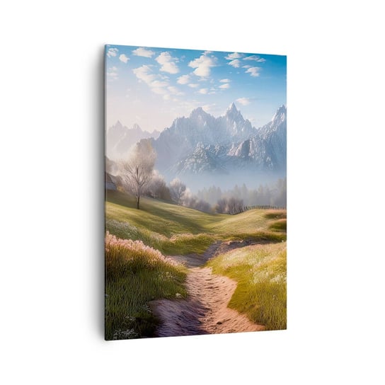 Obraz na płótnie - Sielska dolina - 70x100cm - Krajobraz Górski Ścieżka Alpy - Nowoczesny foto obraz w ramie do salonu do sypialni ARTTOR ARTTOR