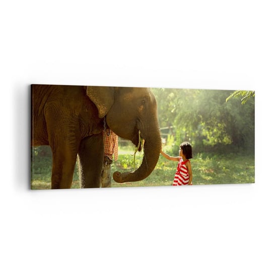 Obraz na płótnie - Siła przyjaźni - 120x50cm - Zwierzęta Słoń Dziewczynka - Nowoczesny obraz na ścianę do salonu do sypialni ARTTOR ARTTOR