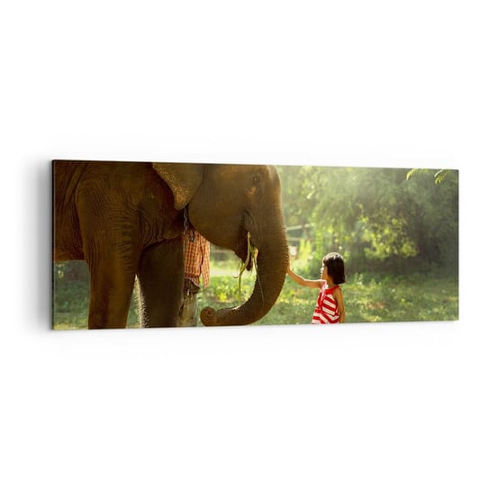 Obraz na płótnie - Siła przyjaźni - 140x50cm - Zwierzęta Słoń Dziewczynka - Nowoczesny Canvas obraz do salonu do sypialni ARTTOR ARTTOR