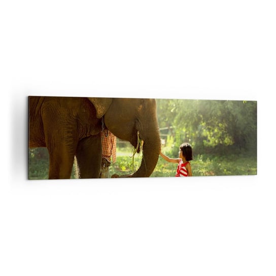 Obraz na płótnie - Siła przyjaźni - 160x50cm - Zwierzęta Słoń Dziewczynka - Nowoczesny foto obraz w ramie do salonu do sypialni ARTTOR ARTTOR