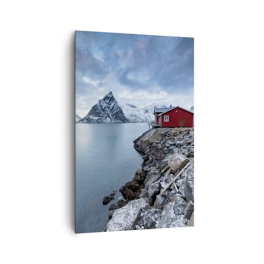 Obraz na płótnie - Skandynawskie zacisze - 80x120cm - Norwegia Fiordy Domek - Nowoczesny obraz na ścianę do salonu do sypialni ARTTOR ARTTOR