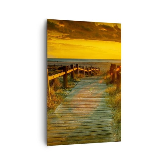Obraz na płótnie - Skąpane w starym złocie - 80x120cm - Krajobraz Morze Zejście Na Plażę - Nowoczesny obraz na ścianę do salonu do sypialni ARTTOR ARTTOR