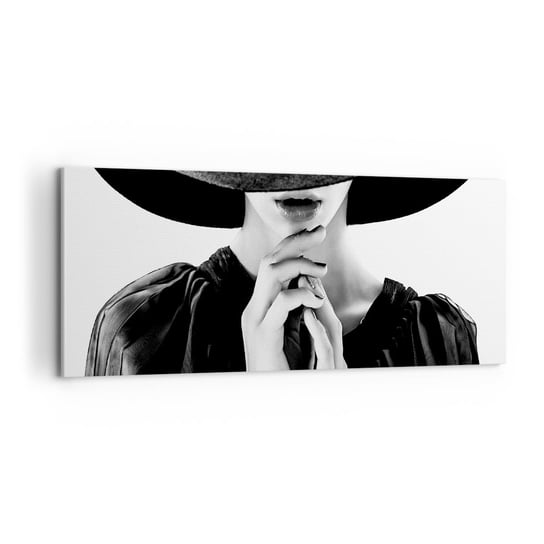 Obraz na płótnie - Skryte piękno - 100x40cm - Kobieta W Kapeluszu Kobiece Dłonie Moda - Nowoczesny foto obraz w ramie do salonu do sypialni ARTTOR ARTTOR