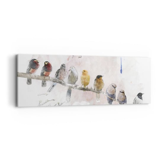 Obraz na płótnie - Skrzydlate spotkanie - 90x30cm - Ptaki Natura Grafika - Nowoczesny Canvas obraz do salonu do sypialni ARTTOR ARTTOR