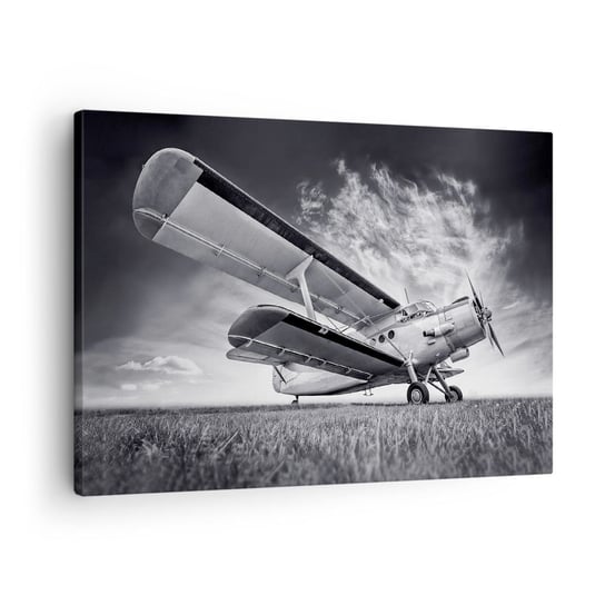Obraz na płótnie - Skrzydlaty wędrowiec - 70x50cm - Samolot Lotnictwo Czarno-Biały - Nowoczesny Canvas obraz do salonu do sypialni ARTTOR ARTTOR