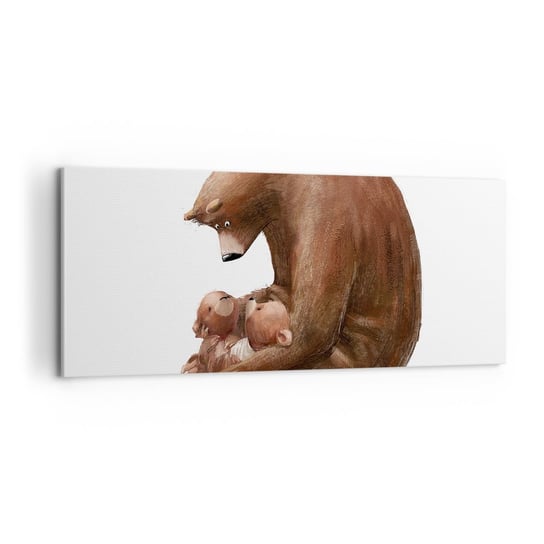Obraz na płótnie - Słodkich snów, dzieciaki - 100x40cm - Dla Dzieci Niedźwiedź Rodzina - Nowoczesny foto obraz w ramie do salonu do sypialni ARTTOR ARTTOR