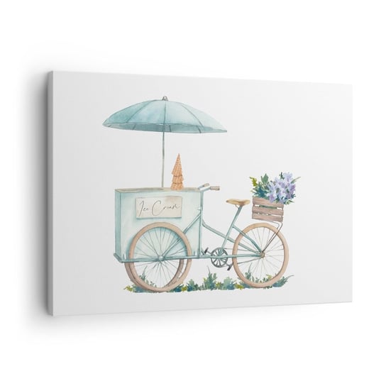 Obraz na płótnie - Słodkie wspomnienie lata - 70x50cm - Pastelowy Lody Rower - Nowoczesny Canvas obraz do salonu do sypialni ARTTOR ARTTOR