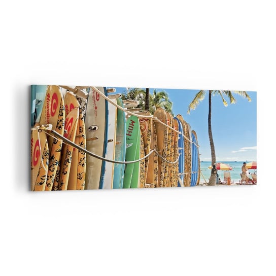 Obraz na płótnie - Słoneczna zabawa - 120x50cm - Krajobraz Deska Surfingowa Plaża - Nowoczesny obraz na ścianę do salonu do sypialni ARTTOR ARTTOR