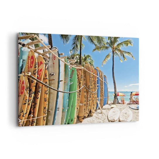 Obraz na płótnie - Słoneczna zabawa - 120x80cm - Krajobraz Deska Surfingowa Plaża - Nowoczesny obraz na ścianę do salonu do sypialni ARTTOR ARTTOR