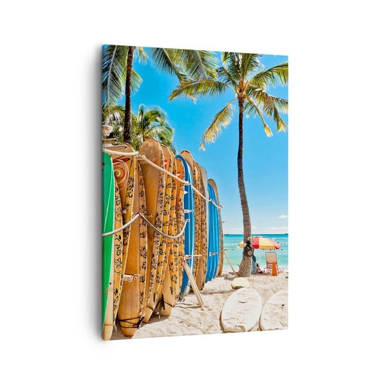 Obraz na płótnie - Słoneczna zabawa - 50x70cm - Krajobraz Deska Surfingowa Plaża - Nowoczesny Canvas obraz do salonu do sypialni ARTTOR ARTTOR