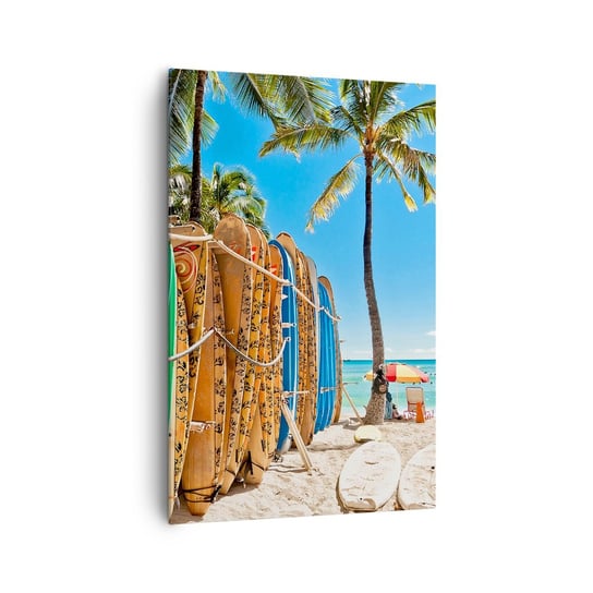 Obraz na płótnie - Słoneczna zabawa - 80x120cm - Krajobraz Deska Surfingowa Plaża - Nowoczesny obraz na ścianę do salonu do sypialni ARTTOR ARTTOR