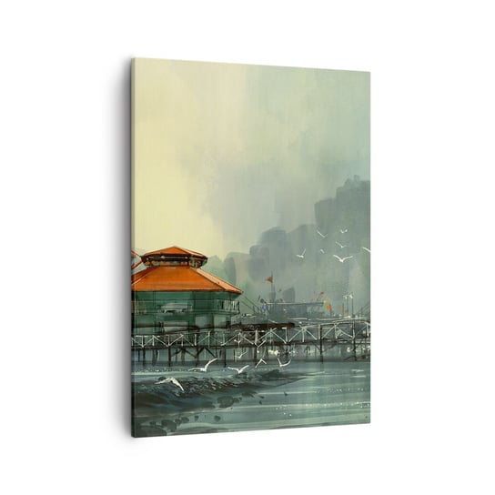 Obraz na płótnie - Słotny dzień w porcie - 50x70cm - Miasto Portowe Architektura Morze - Nowoczesny Canvas obraz do salonu do sypialni ARTTOR ARTTOR