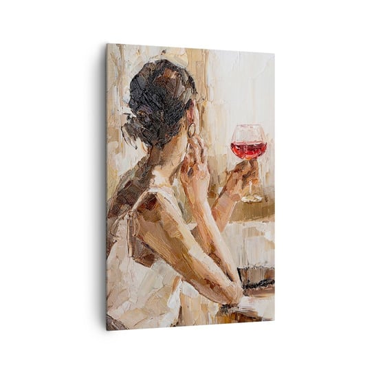 Obraz na płótnie - Smak dobrej chwili - 80x120cm - Kobieta Wino Portret - Nowoczesny obraz na ścianę do salonu do sypialni ARTTOR ARTTOR