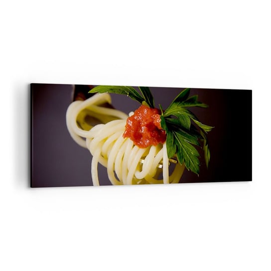 Obraz na płótnie - Smakowity kęs - 120x50cm - Gastronomia Spaghetti Włochy - Nowoczesny obraz na ścianę do salonu do sypialni ARTTOR ARTTOR