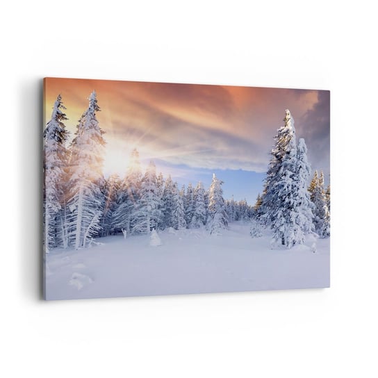 Obraz na płótnie - Snieżny spektakl natury - 100x70cm - Krajobraz  Las Zima - Nowoczesny foto obraz w ramie do salonu do sypialni ARTTOR ARTTOR