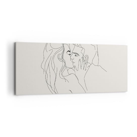 Obraz na płótnie - Splątani uczuciem - 120x50cm - Grafika Zakochana Para Pocałunek - Nowoczesny obraz na ścianę do salonu do sypialni ARTTOR ARTTOR