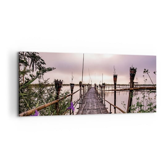 Obraz na płótnie - Spokój i cisza Azji - 120x50cm - Krajobraz Rzeka Bambus - Nowoczesny obraz na ścianę do salonu do sypialni ARTTOR ARTTOR
