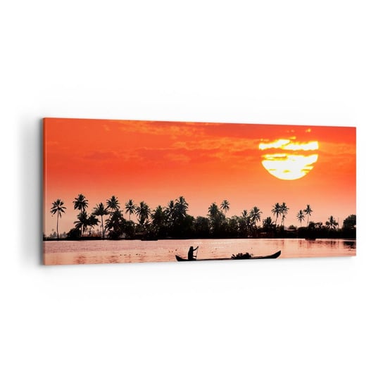 Obraz na płótnie - Spokój tropików o zachodzie - 120x50cm - Krajobraz Indie Zachód Słońca - Nowoczesny obraz na ścianę do salonu do sypialni ARTTOR ARTTOR